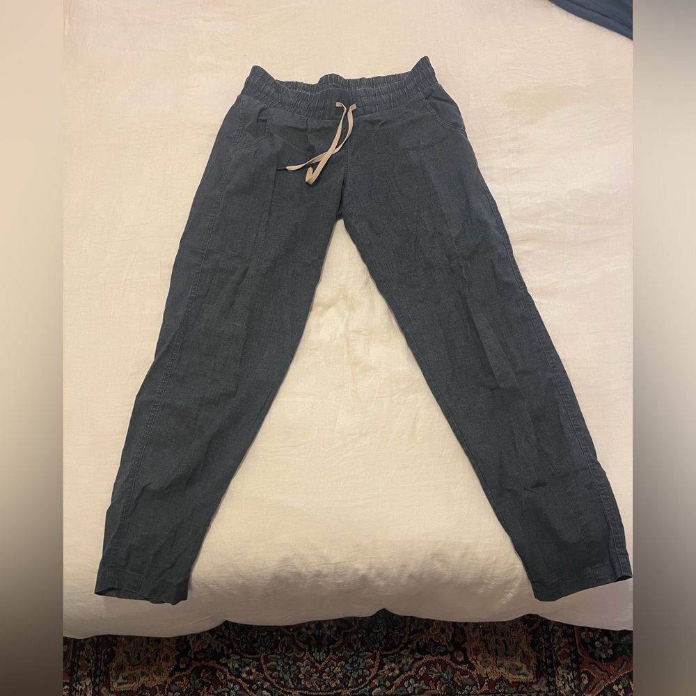Prana Dark Gray Straight Leg Pull-On Hemp Blend Pants Drawstring Waist Womens S
